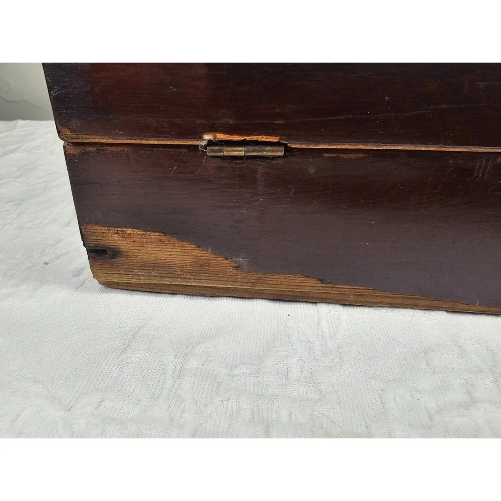 Antique Wooden Keepsake Box‎ Star Inlay Jewelry Trinket Storage Chest 1900s